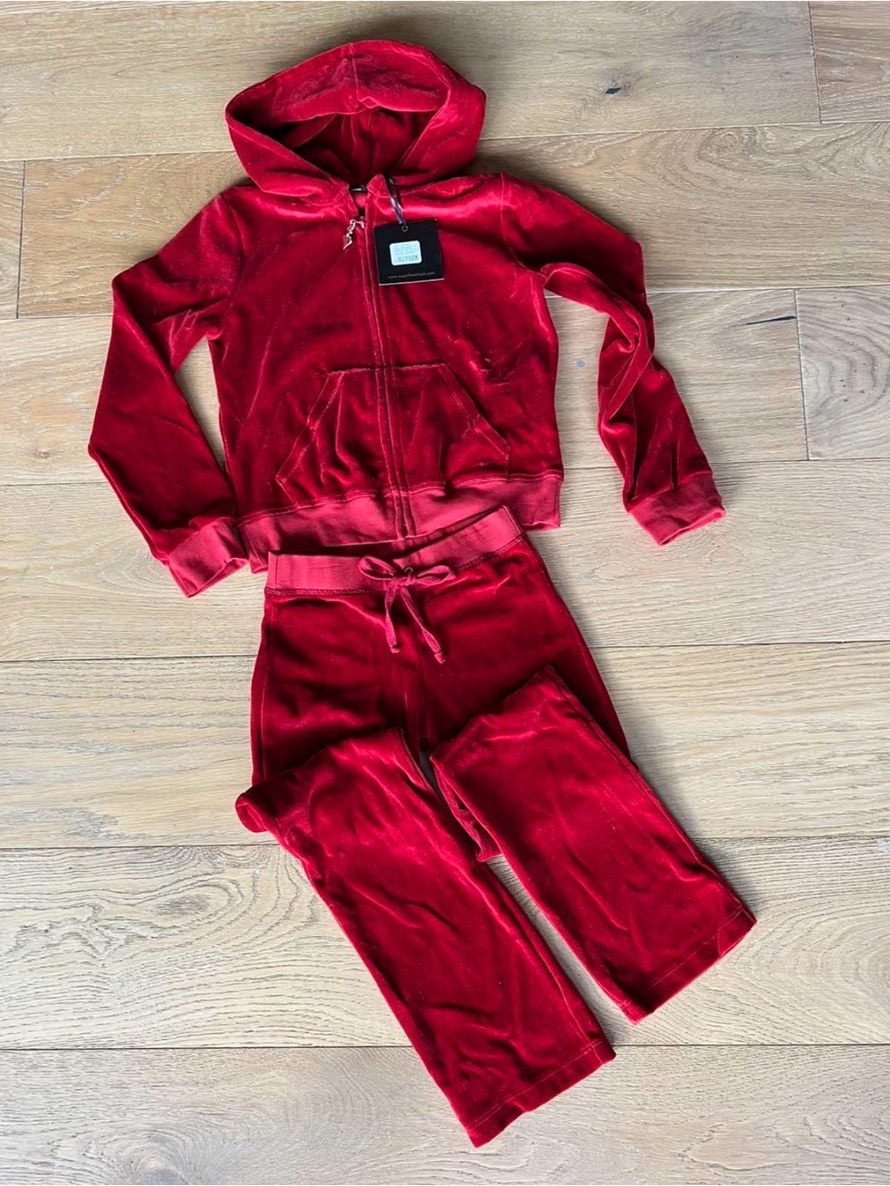 Sugarfree Girls Red Velour Hoodie and Jogger Tracksuit Set - 7/8 years junior